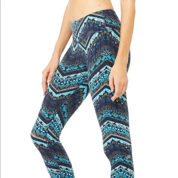 Alo Yoga Airbrush Seaport Blue Icelandic Leggings - Picture 2 of 7